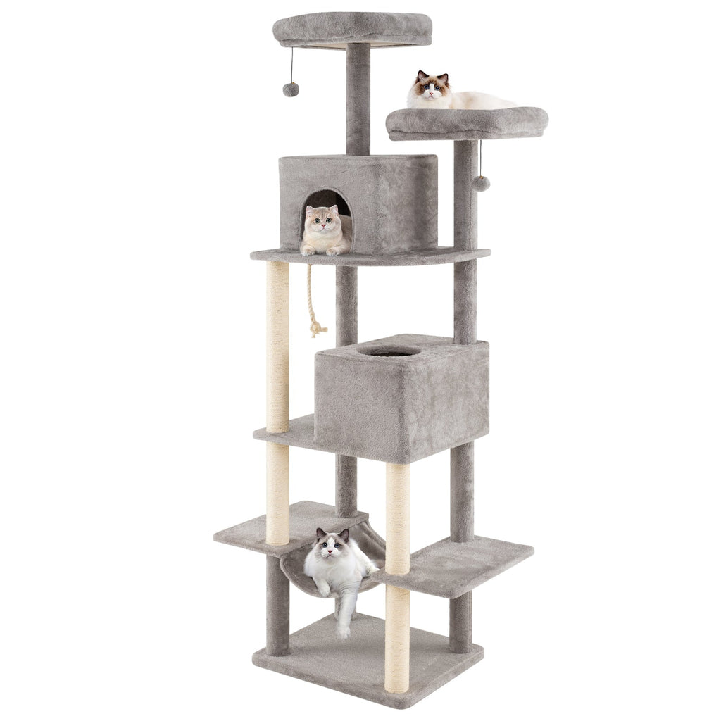 84 Inch Large Cat Tree with 2 Condos and 2 Soft Plush Perches for Indoor Cats-Gray