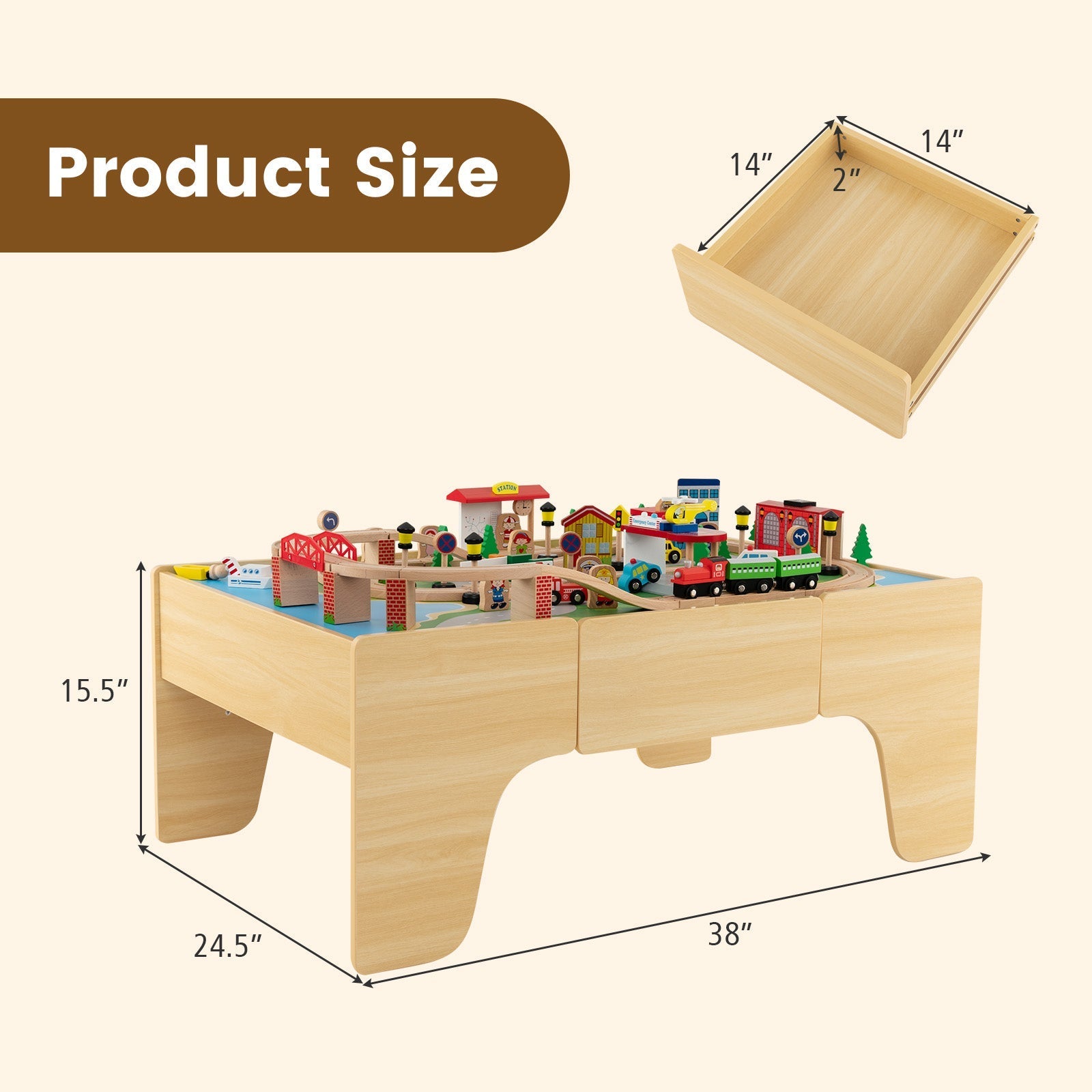 84-Piece Wooden Train and Activity Table with Reversible Top for Learning and Play
