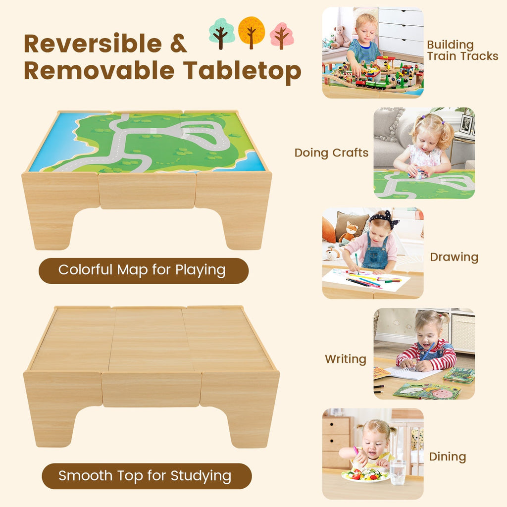 84-Piece Wooden Train and Activity Table with Reversible Top for Learning and Play