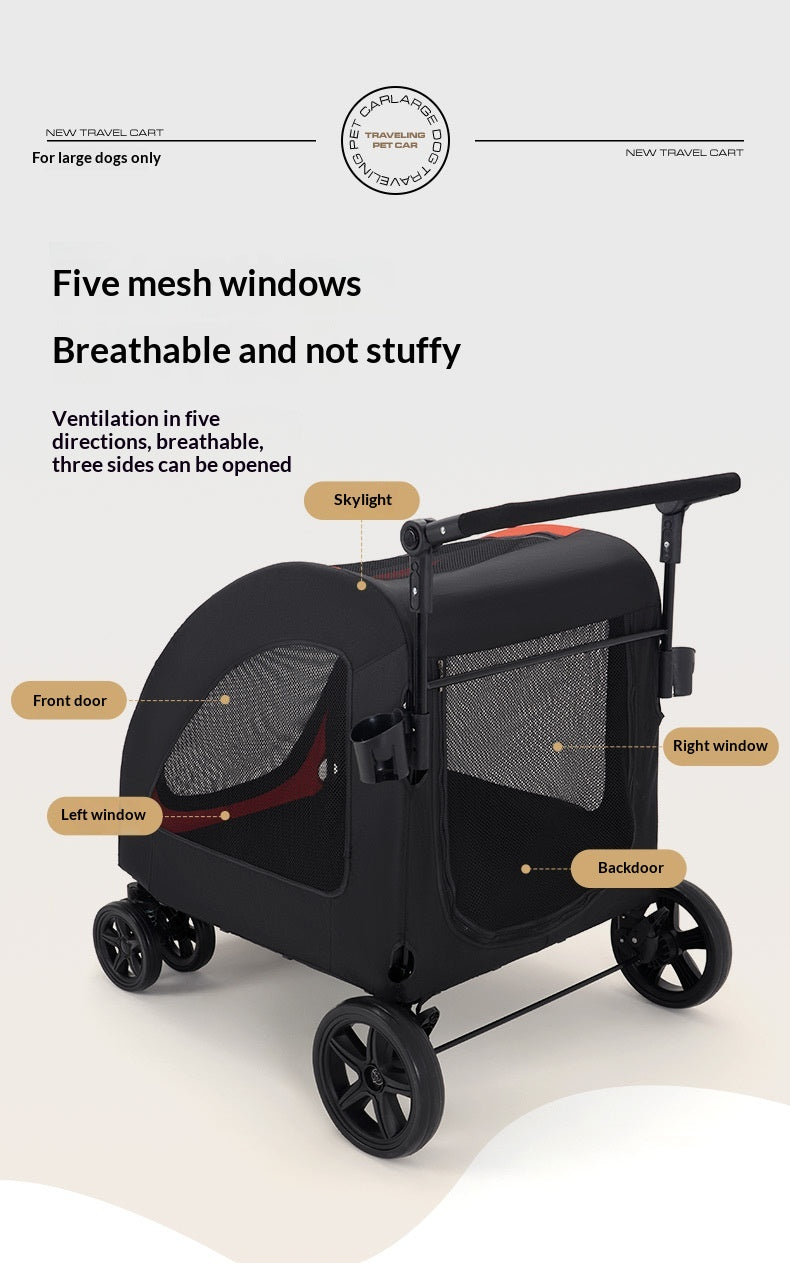 Foldable Pet Stroller For Multi Cats And Large Dogs Lightweight With 5 Screen Windows Secure Zipper Closure