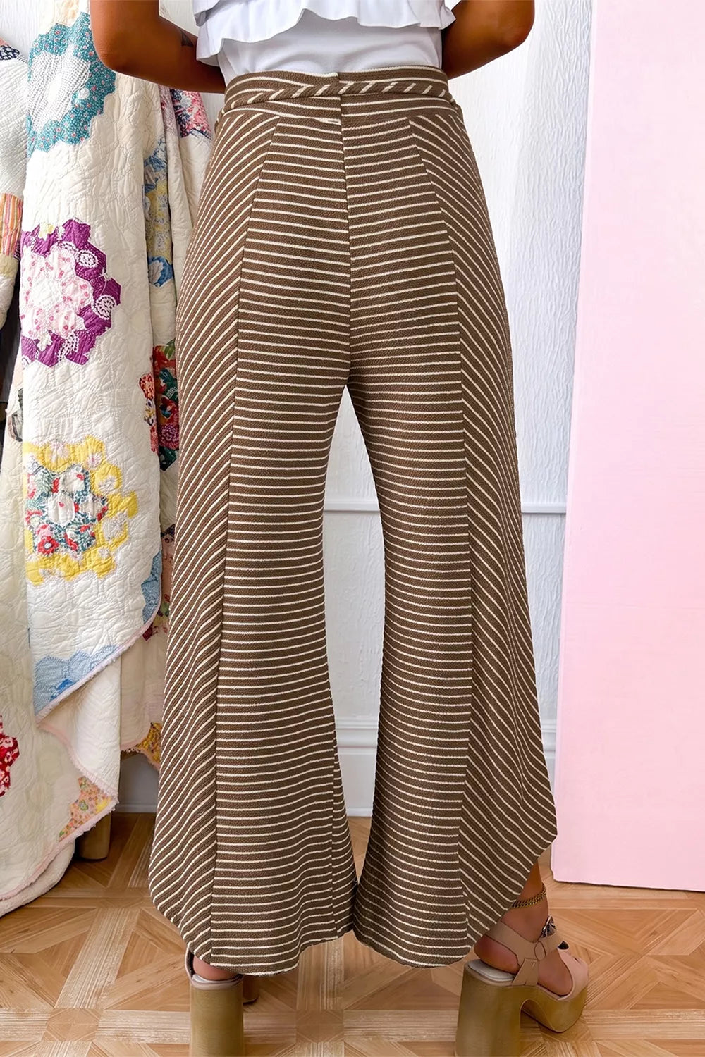 Stripe Patchwork Design Wide Leg Casual Pants