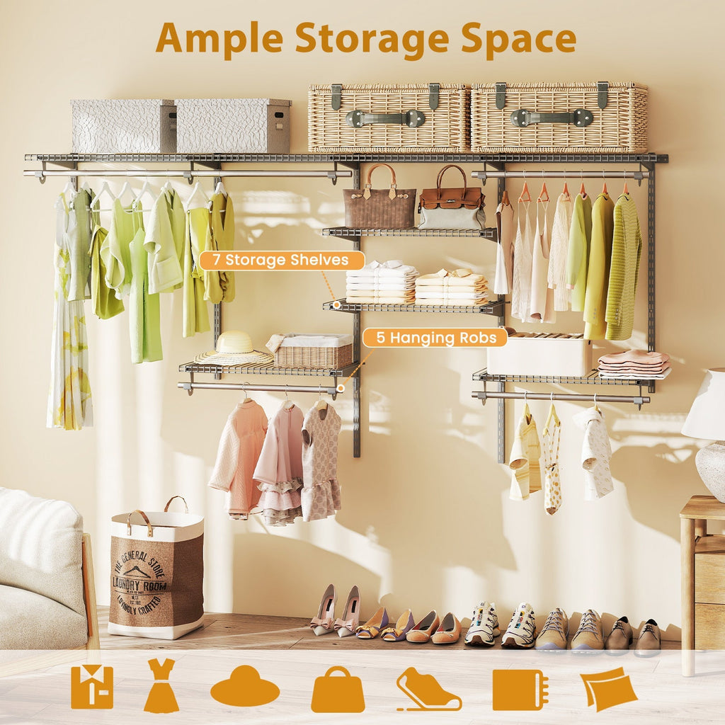4-8 Feet Closet Organizers and Storage System with Hanging Rod for Laundry Bedroom