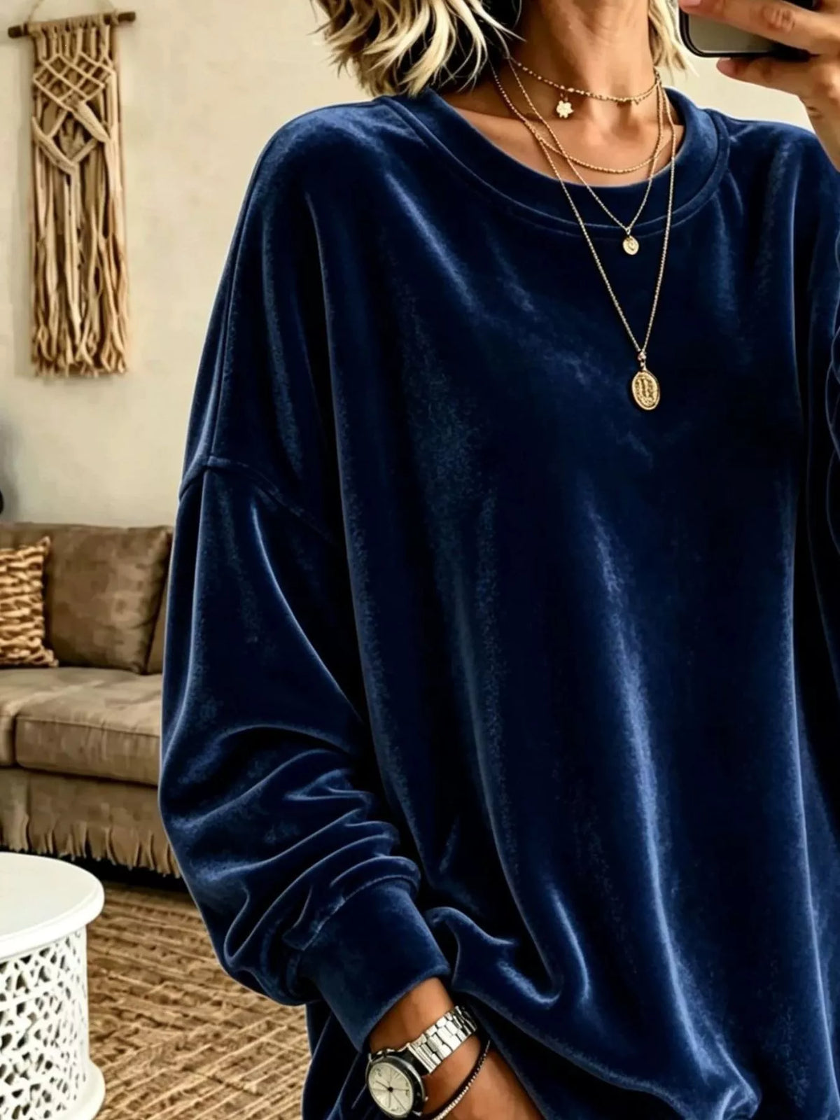 Full Size Solid Color Crew Neck Sweatshirt Plus Size