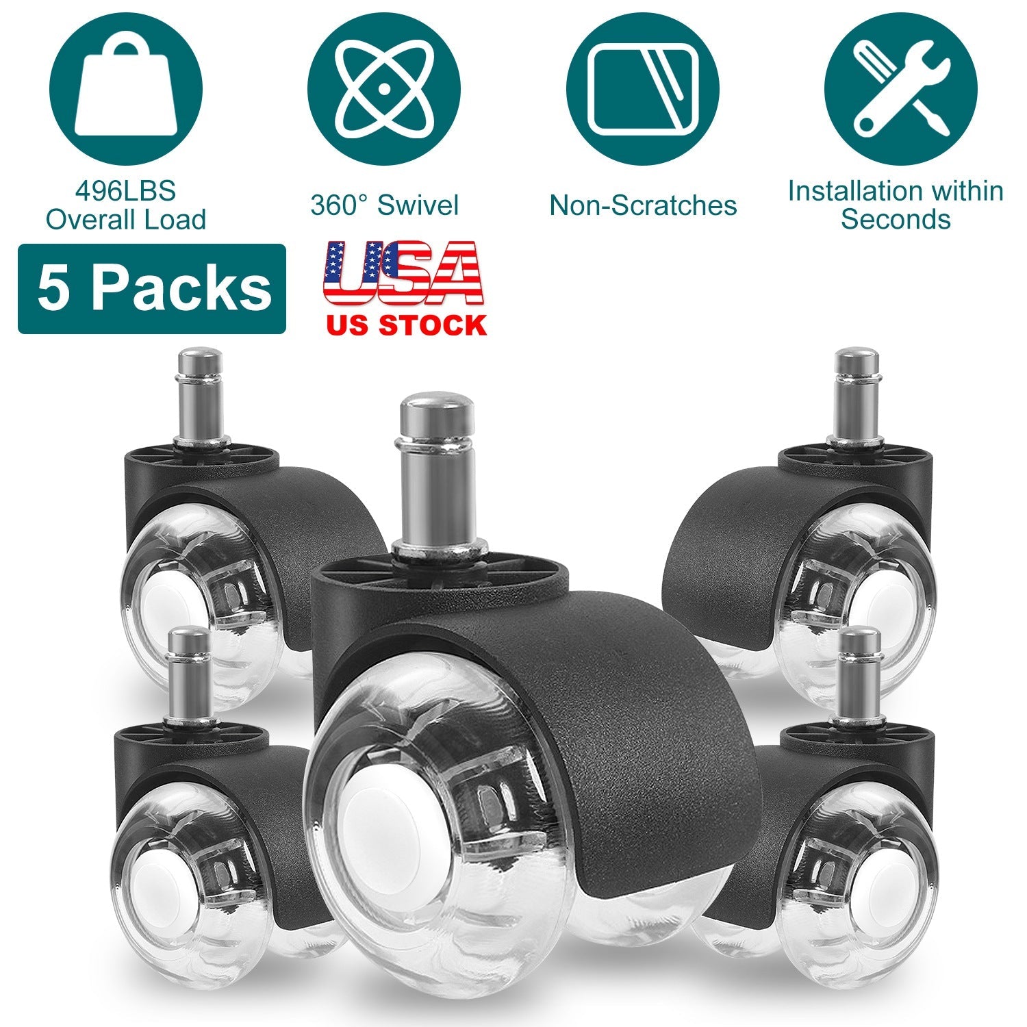 Office Chair Wheels Polyurethane Casters for Floors