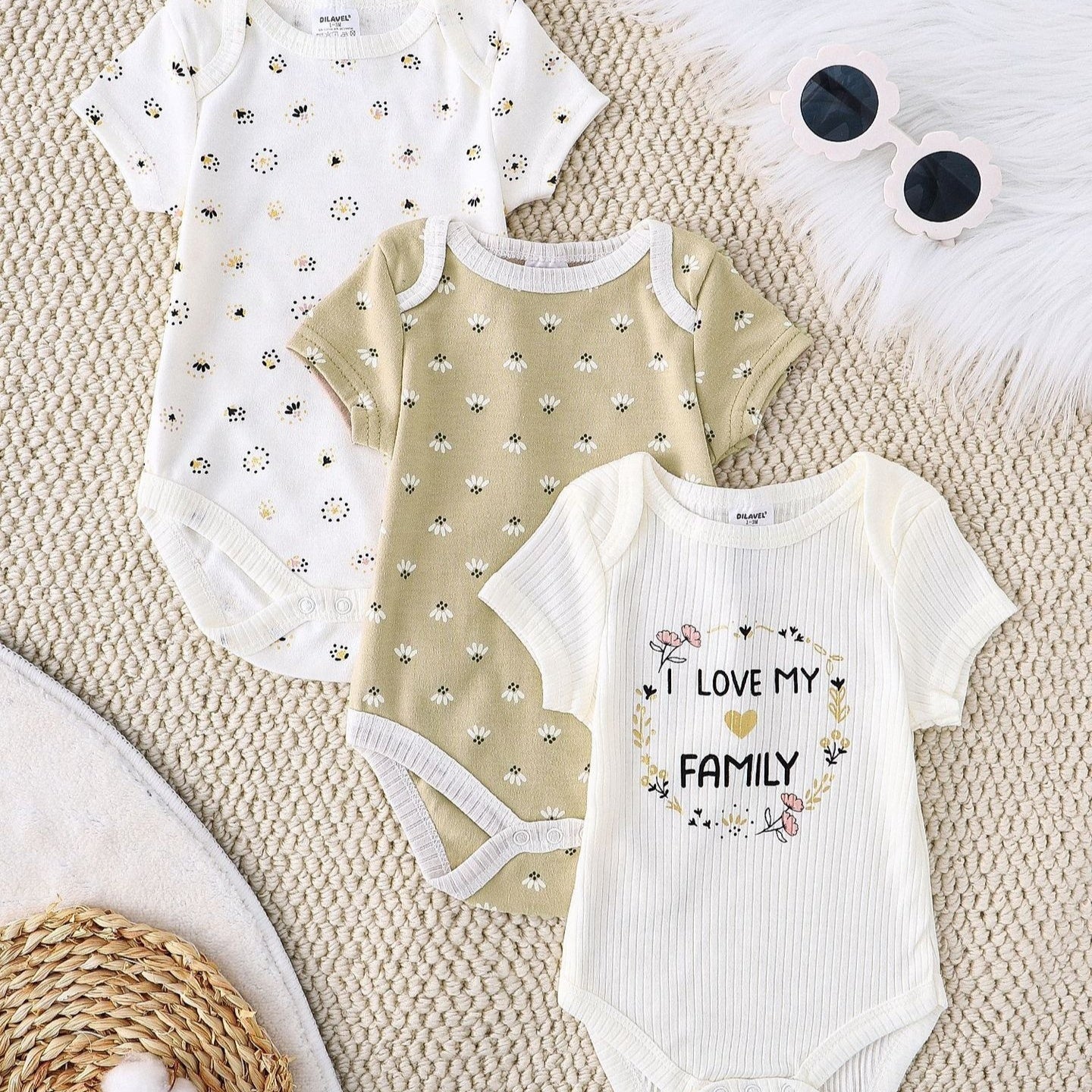 Infant And Toddler Cartoon Embroidered Romper Set Newborn Three-Piece Kit