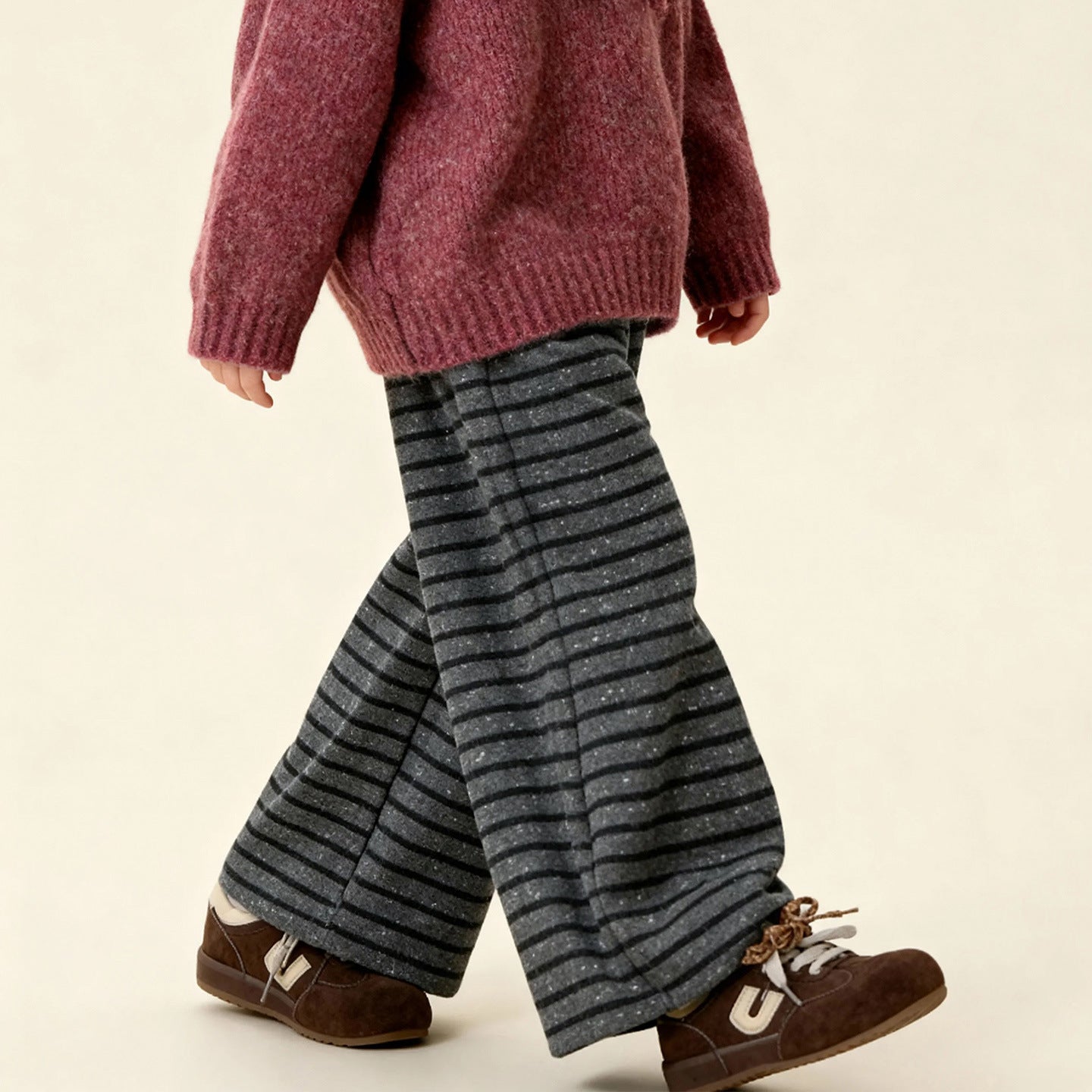 Girls Striped Loose-fit Casual Wide-leg Pants