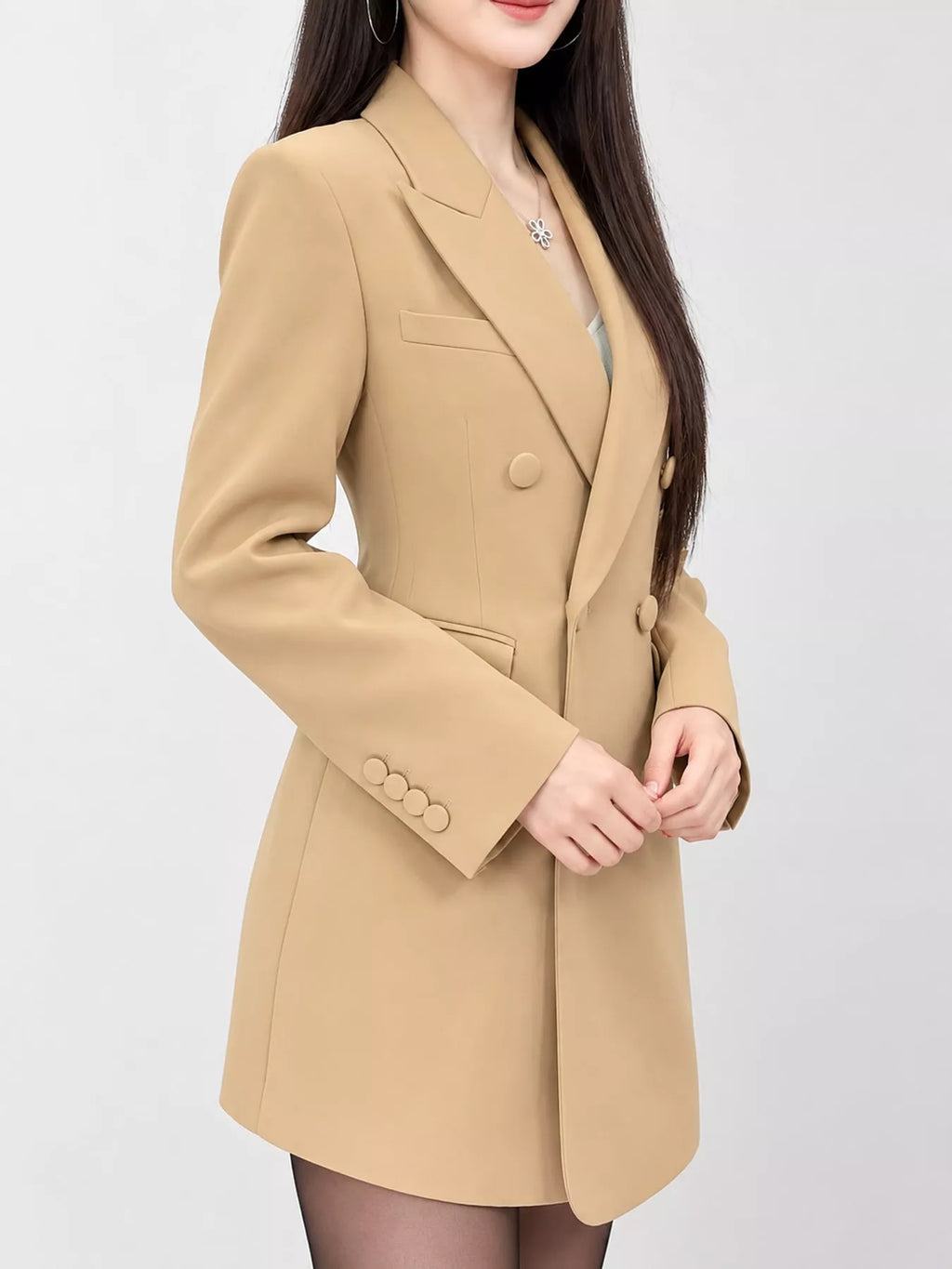Full Size Double-Breasted Slim-Fit Blazer Plus Size