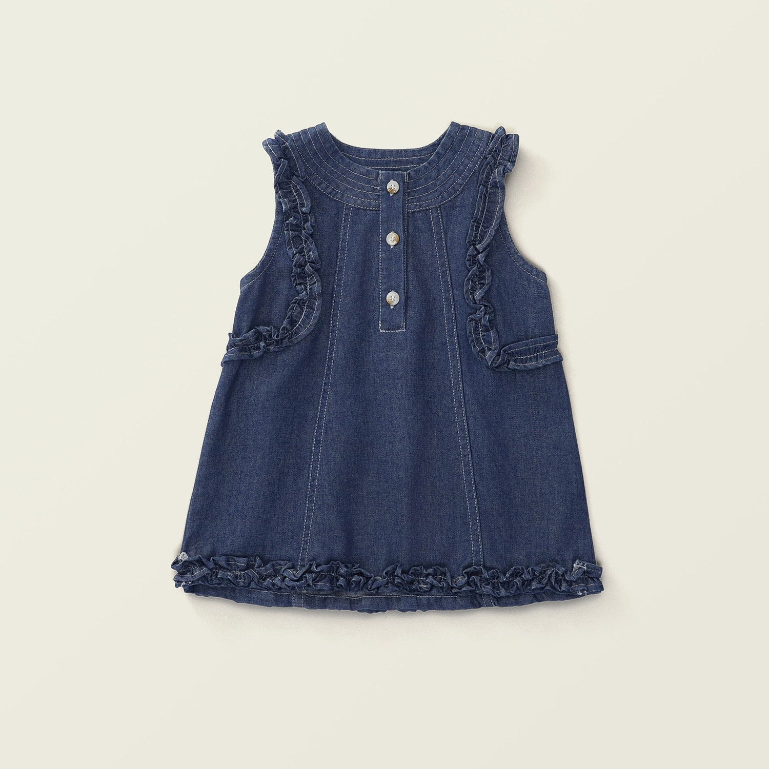 Korean-style Frilly Sleeveless Denim Dress For Girls