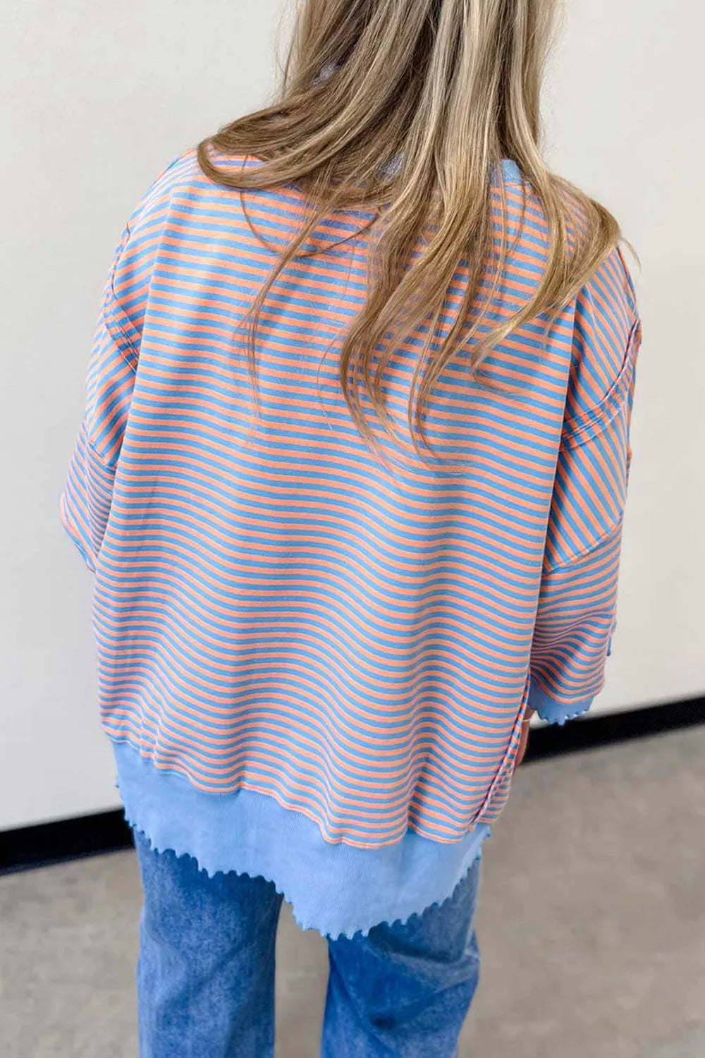 Striped Raw-Edge Casual Blouse
