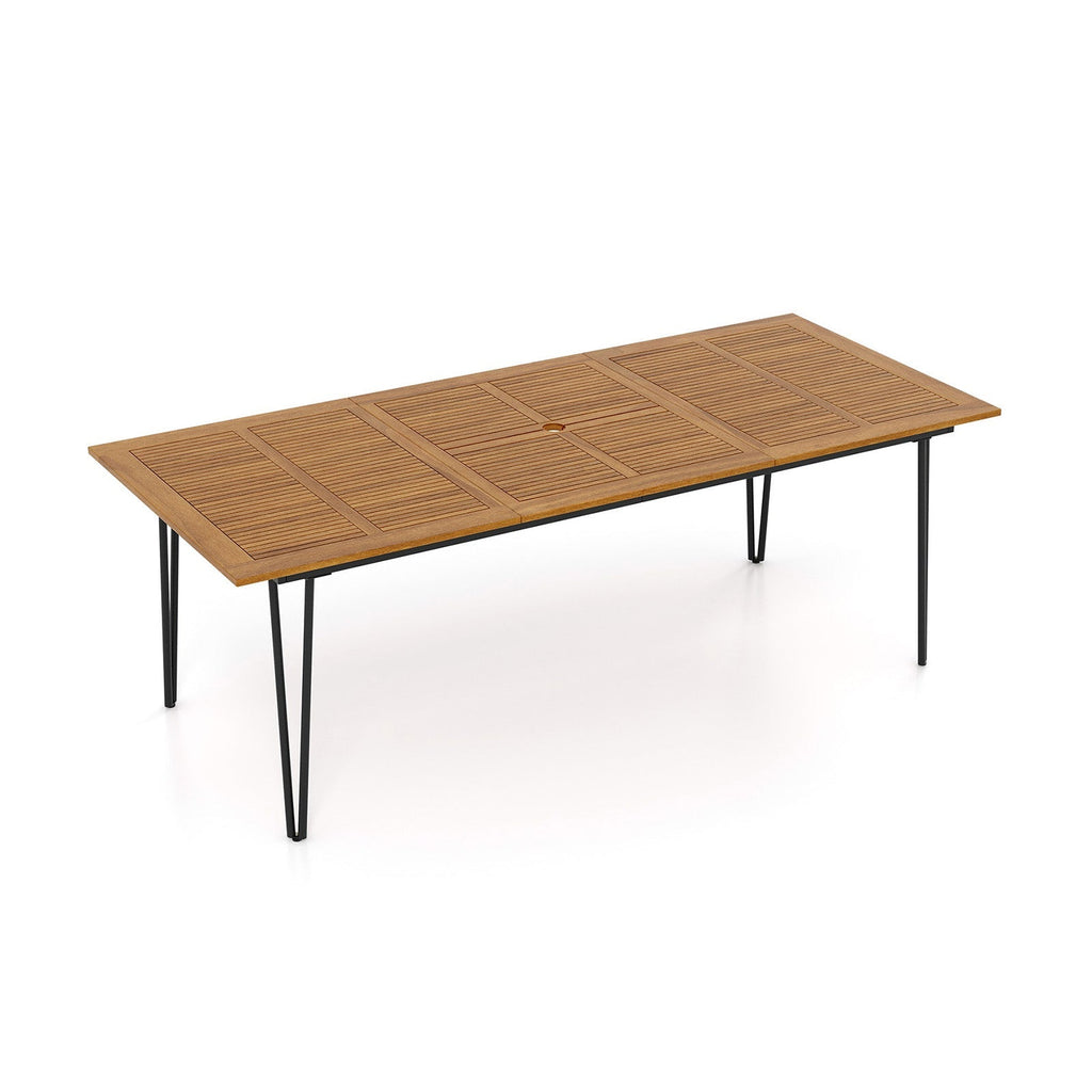 63 Inch Rectangular Outdoor Dining Table for 6 People with Acacia Wood Tabletop and Umbrella Hole
