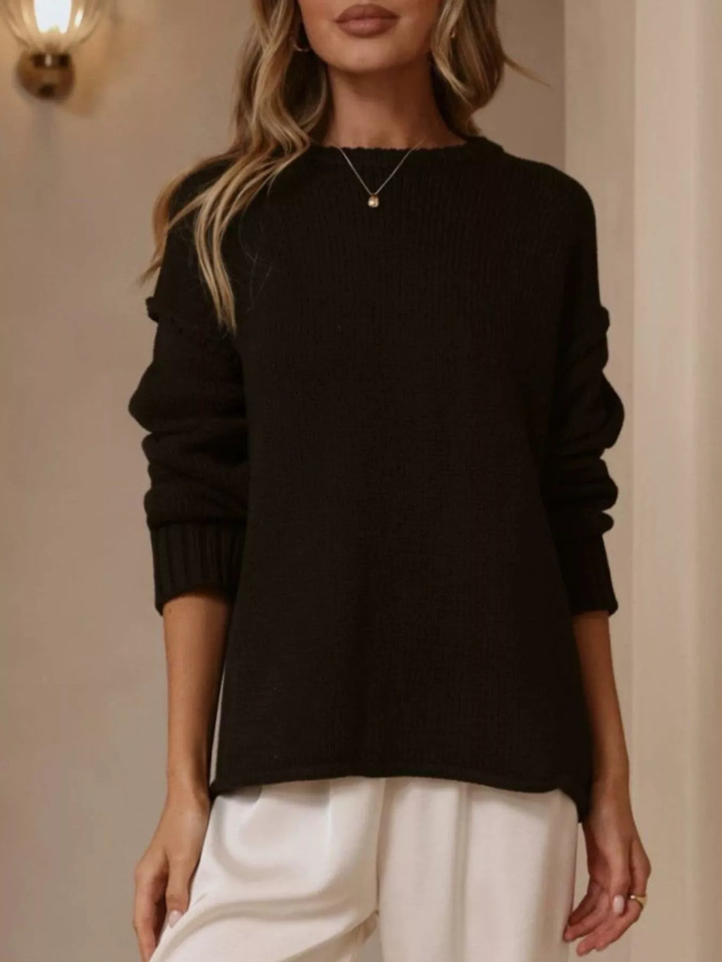 Crew Neck Dropped Shoulder Sweater