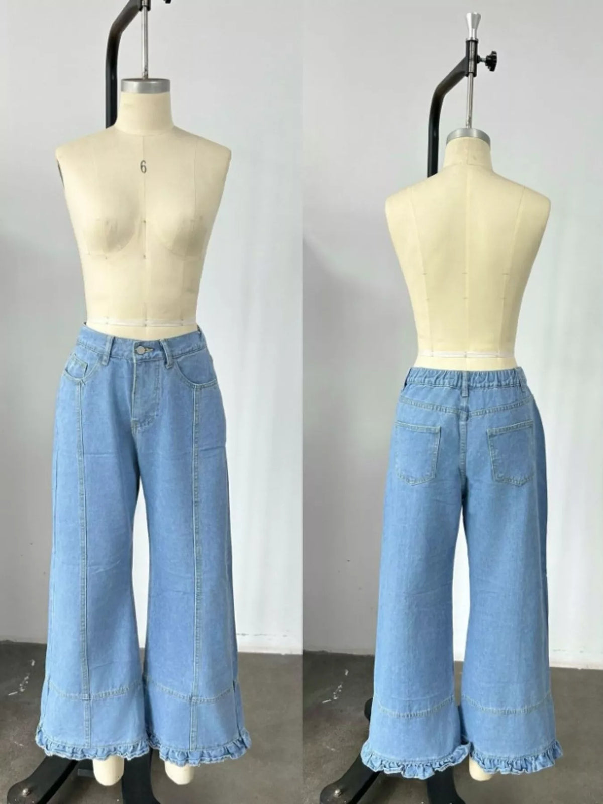 Full Size High-Waisted Wide-Leg Ruffle Hem Jeans Plus Size
