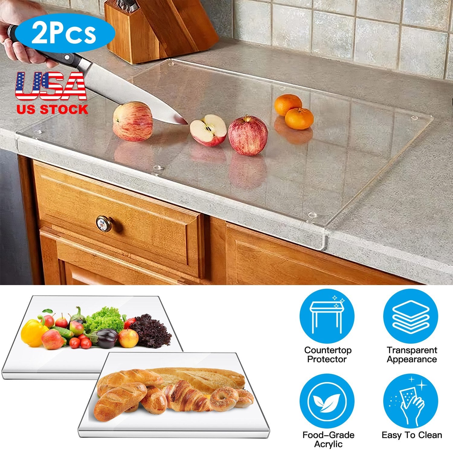 Acrylic Kitchen Cutting Board with Counter Lip