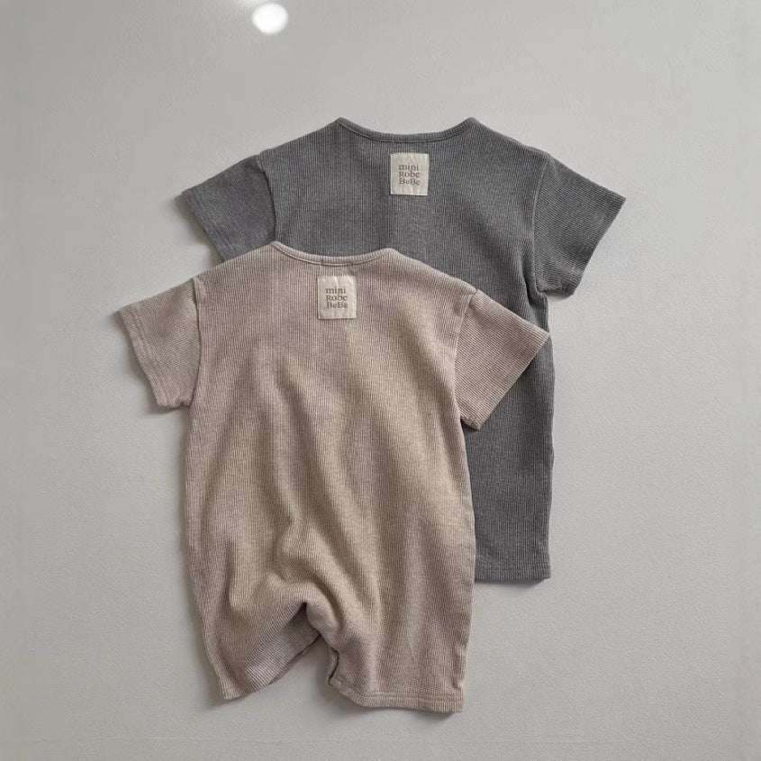 Simple Crew-neck Short-sleeve Jumpsuit For Baby Boys