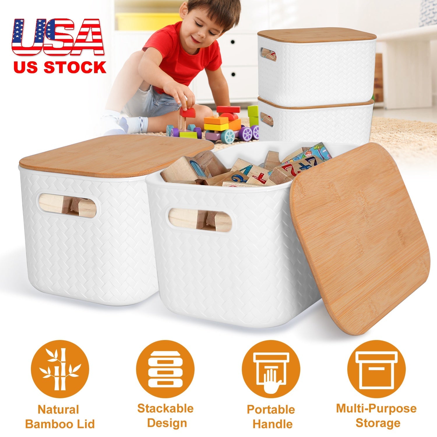 Stackable Storage Bins with Bamboo Lids - 2 Pack