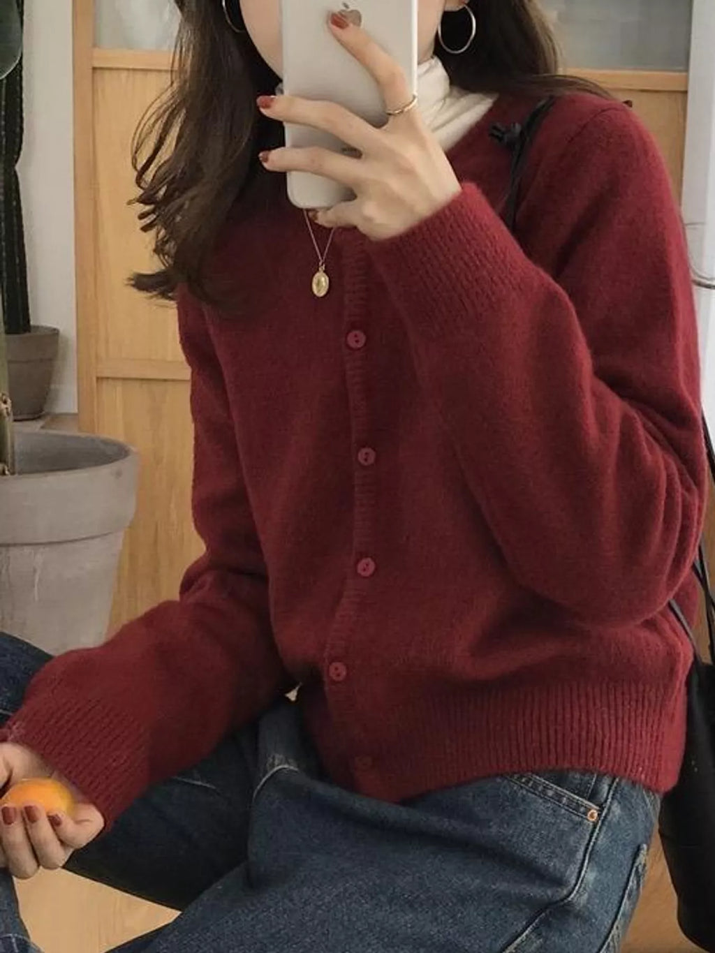 Crew Neck Button-Down Knit Cardigan