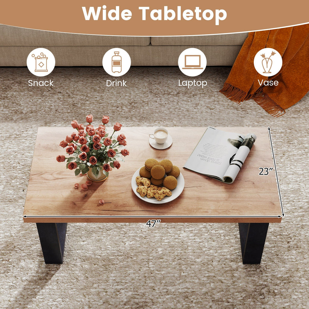 47 inch Farmhouse Style Rustic Coffee Table with Thickened Tabletop and Natural Wood Texture-Oak