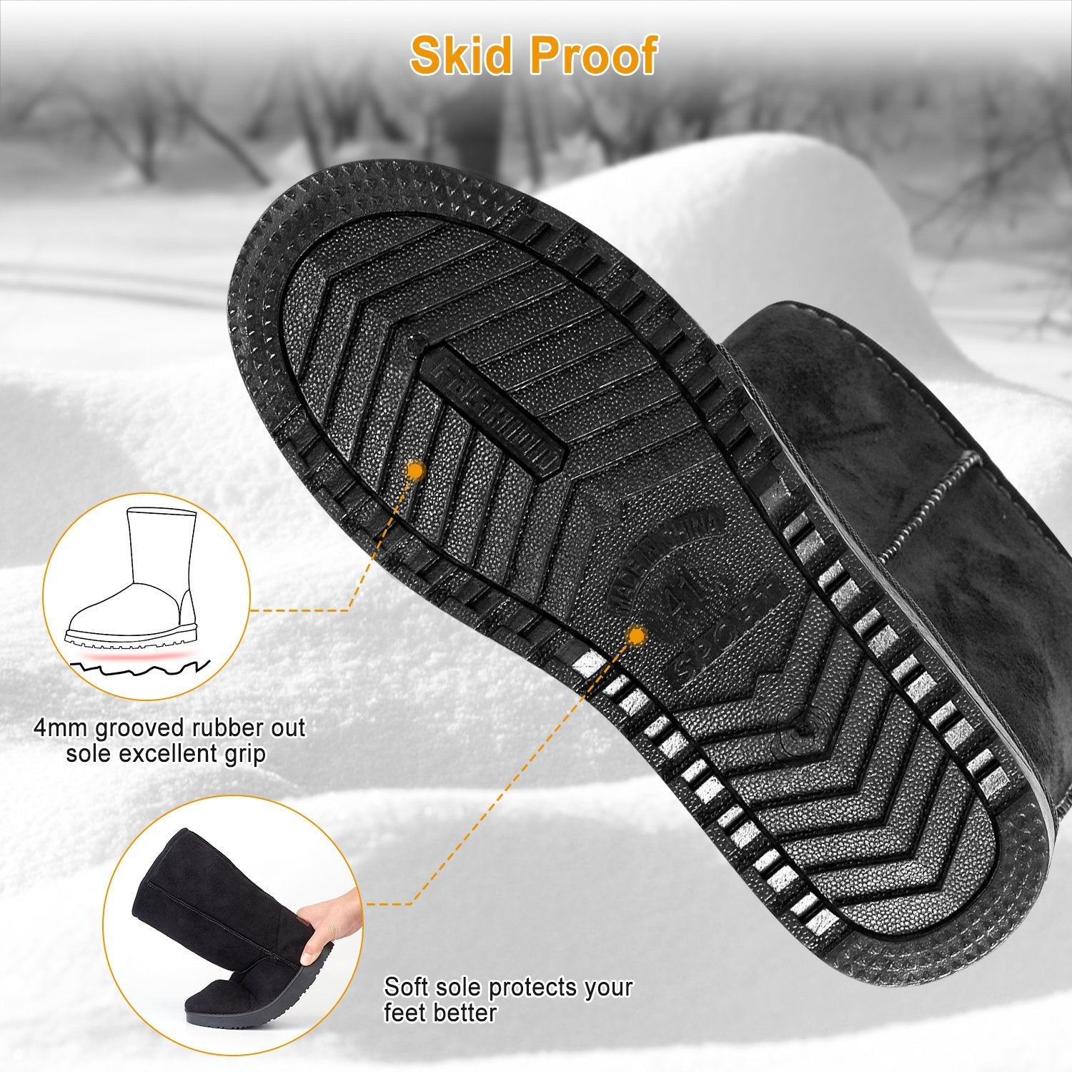Snow Boots - Waterproof Faux Suede Mid-Calf with Warm Lining