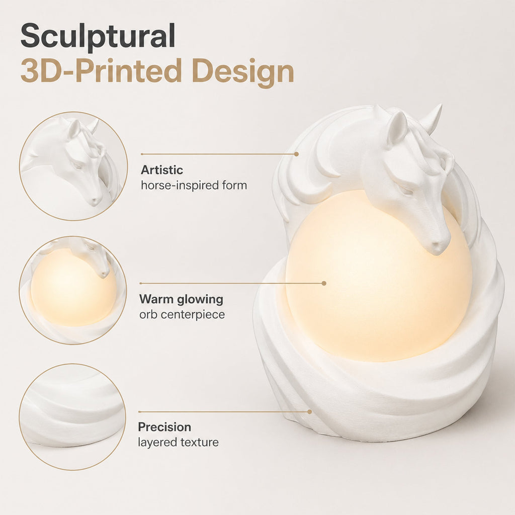 3D Printed Horse Ambient Table Lamp, Warm Glow Decorative Night Light, Sculptural Desk Lamp For Bedroom, Office And Home Decor