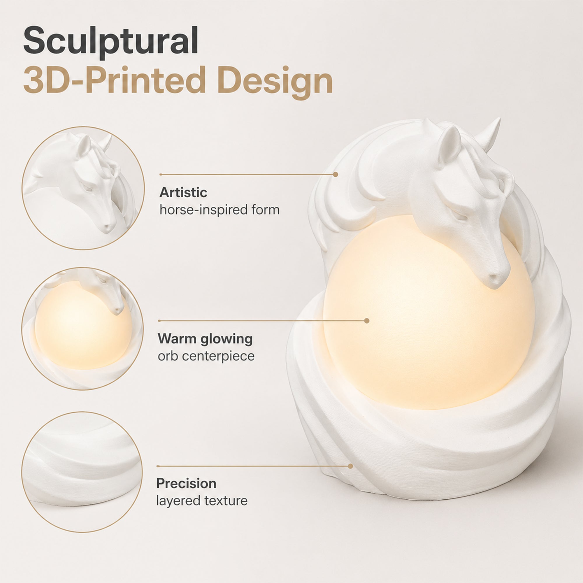 3D Printed Horse Ambient Table Lamp, Warm Glow Decorative Night Light, Sculptural Desk Lamp For Bedroom, Office And Home Decor