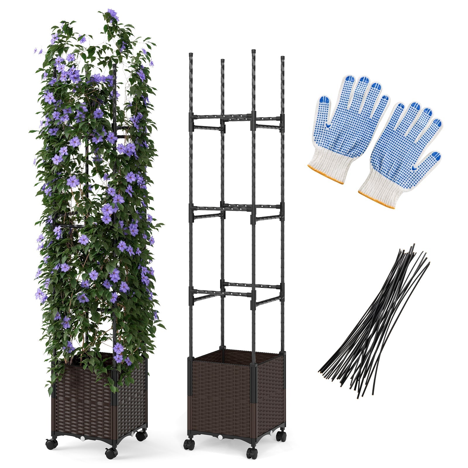 87 Inch Tall Raised Garden Bed with Plant Box Trellis and Lockable Wheels Adjustable Height