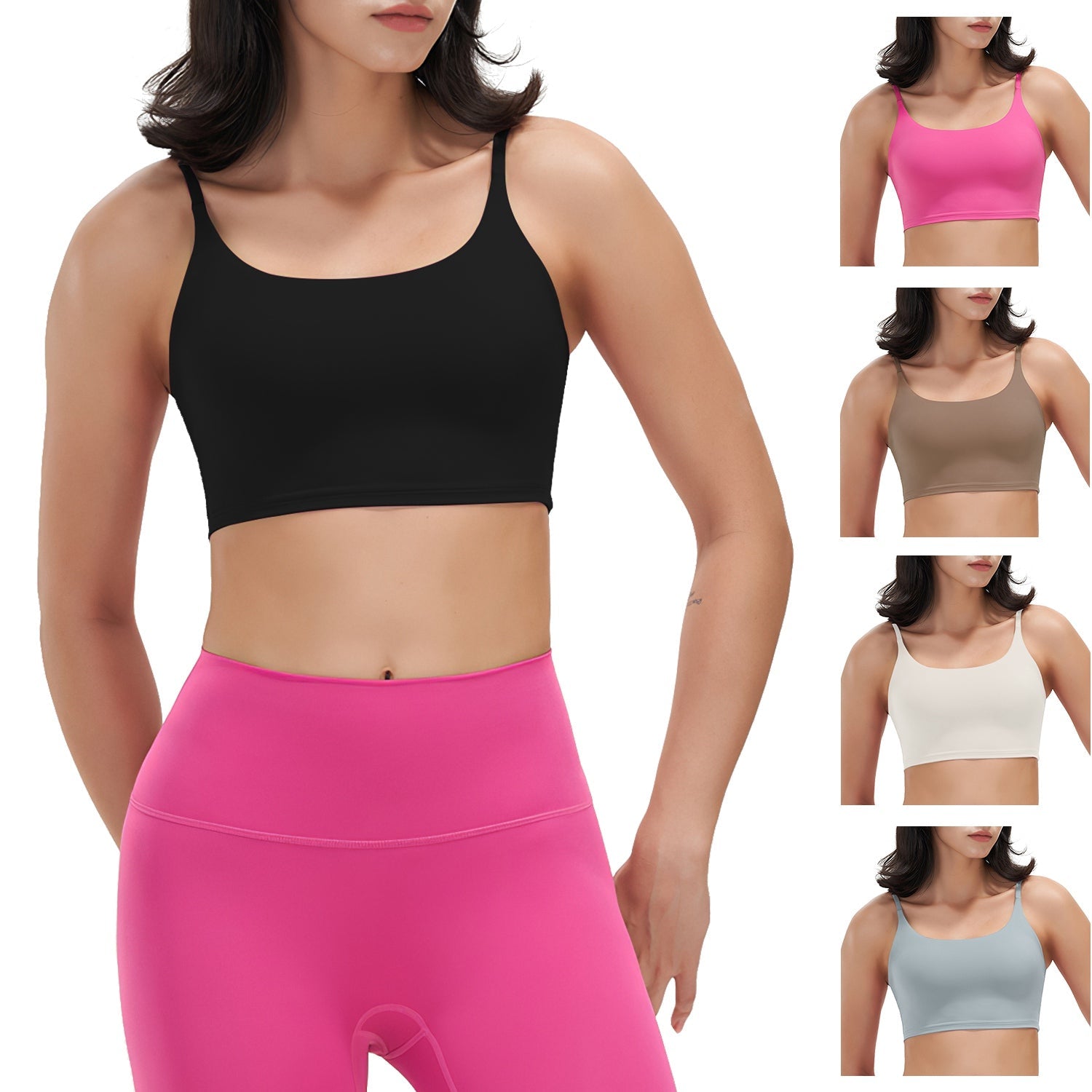 Women Sport Bras with Removable Pads, Low-Impact Square Neck
