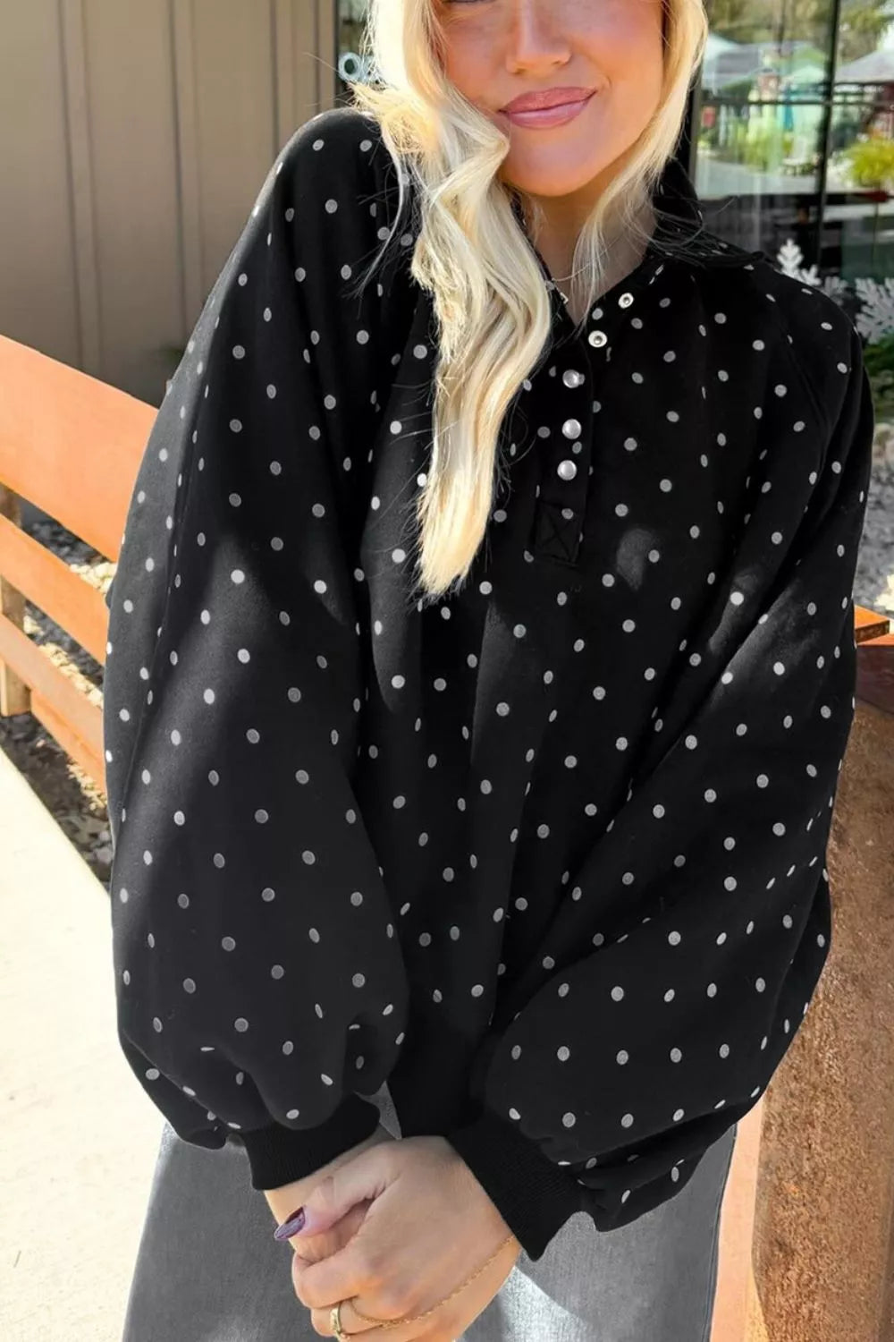 Polka Dot Snap-Button Sweatshirt