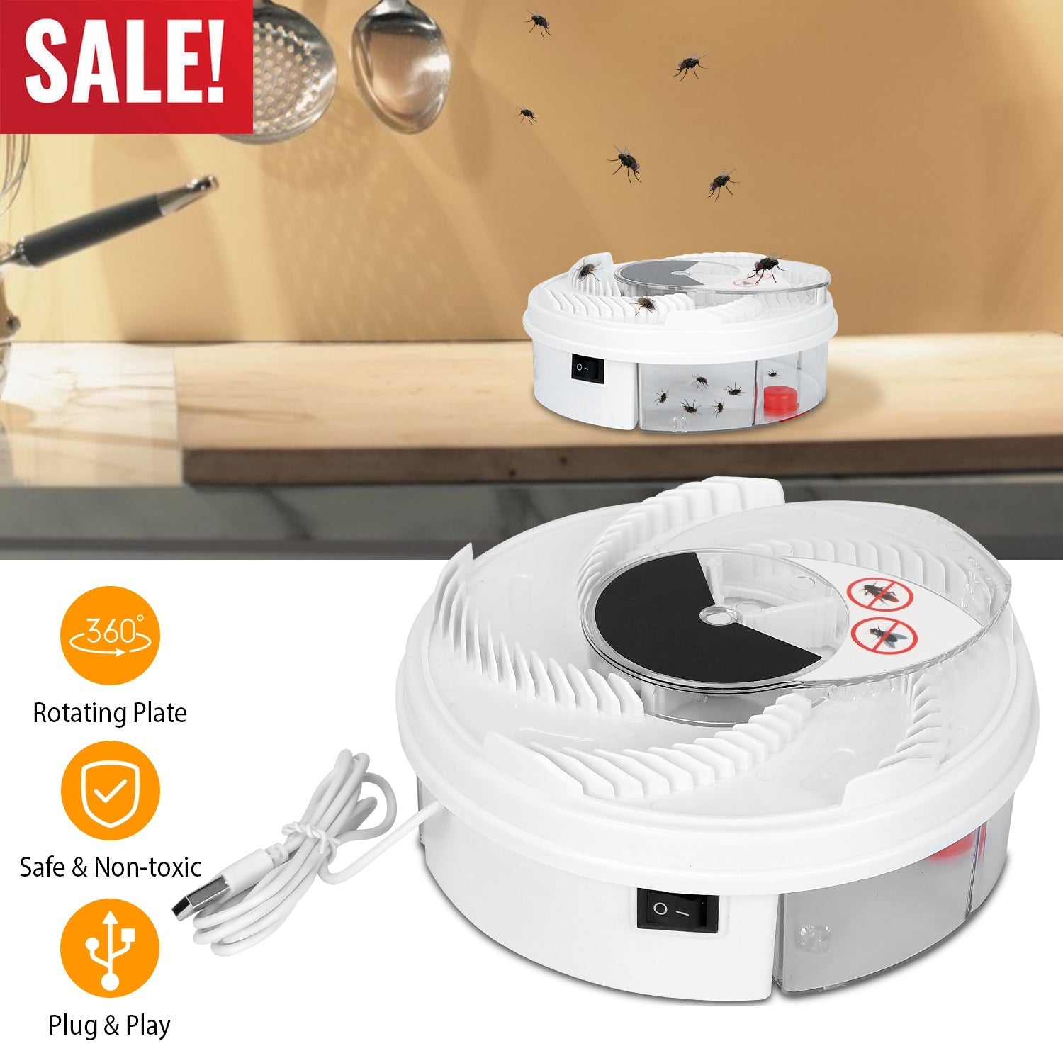 Electric Fly Trap - USB Powered, Rotating Indoor Use