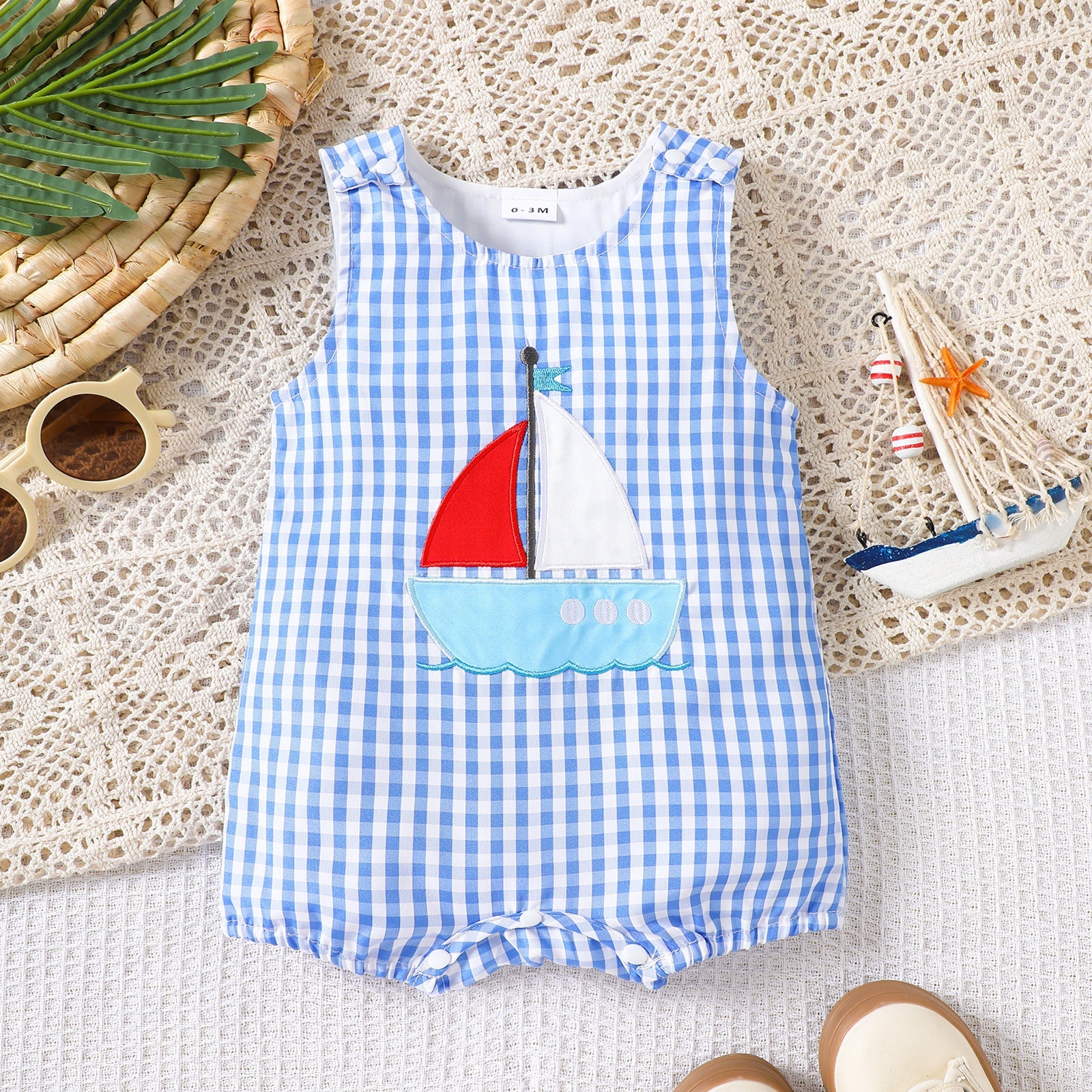 Cute Embroidered Plaid Romper For Babies And Toddlers