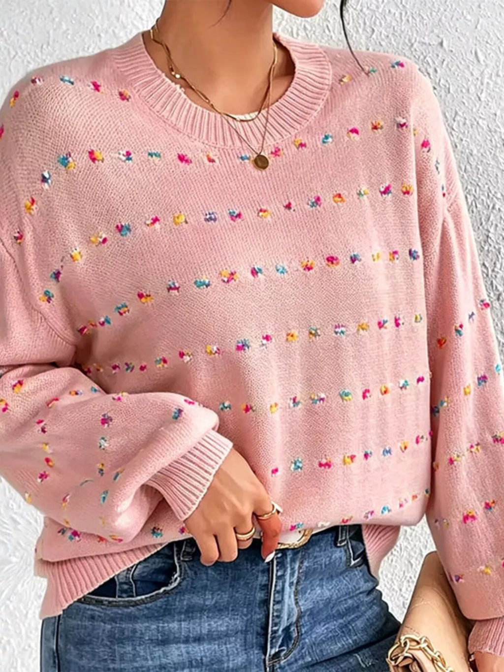 Multi-Color Confetti Dot Drop Shoulder Sweater