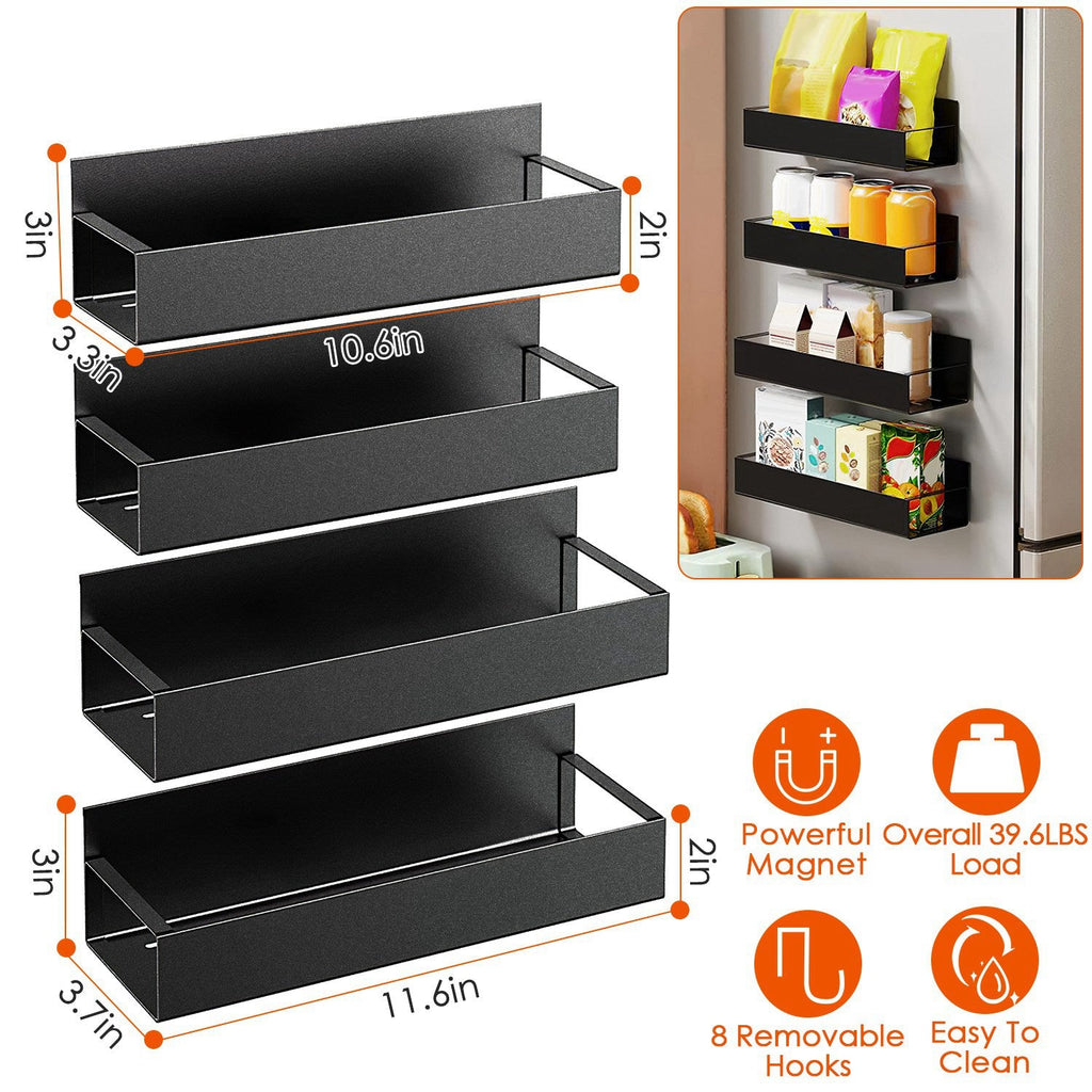 Magnetic Spice Rack with 8 Removable Hooks for Kitchen