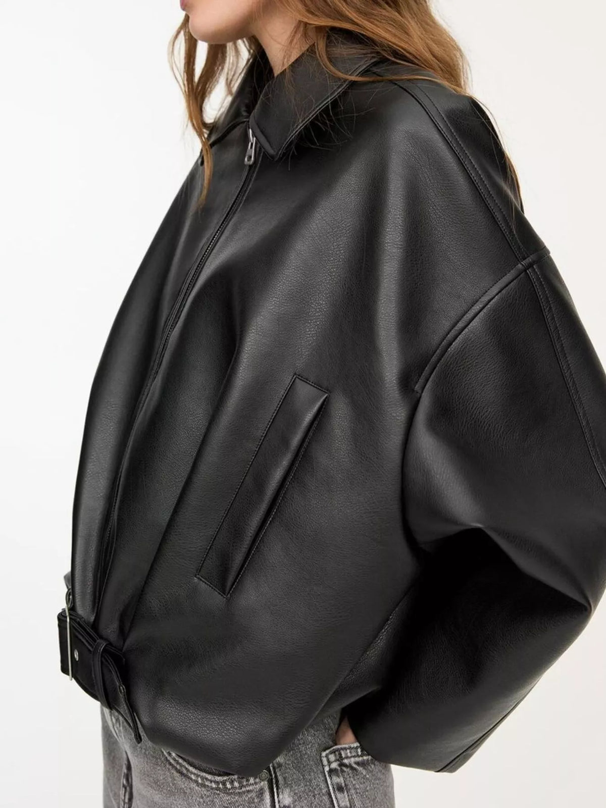 Faux Leather Zip Up Jacket