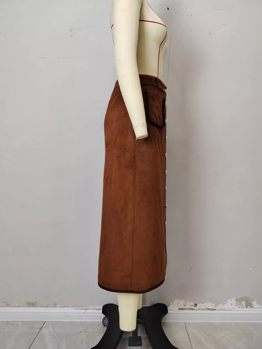 High-Waisted Button-Front Midi Skirt