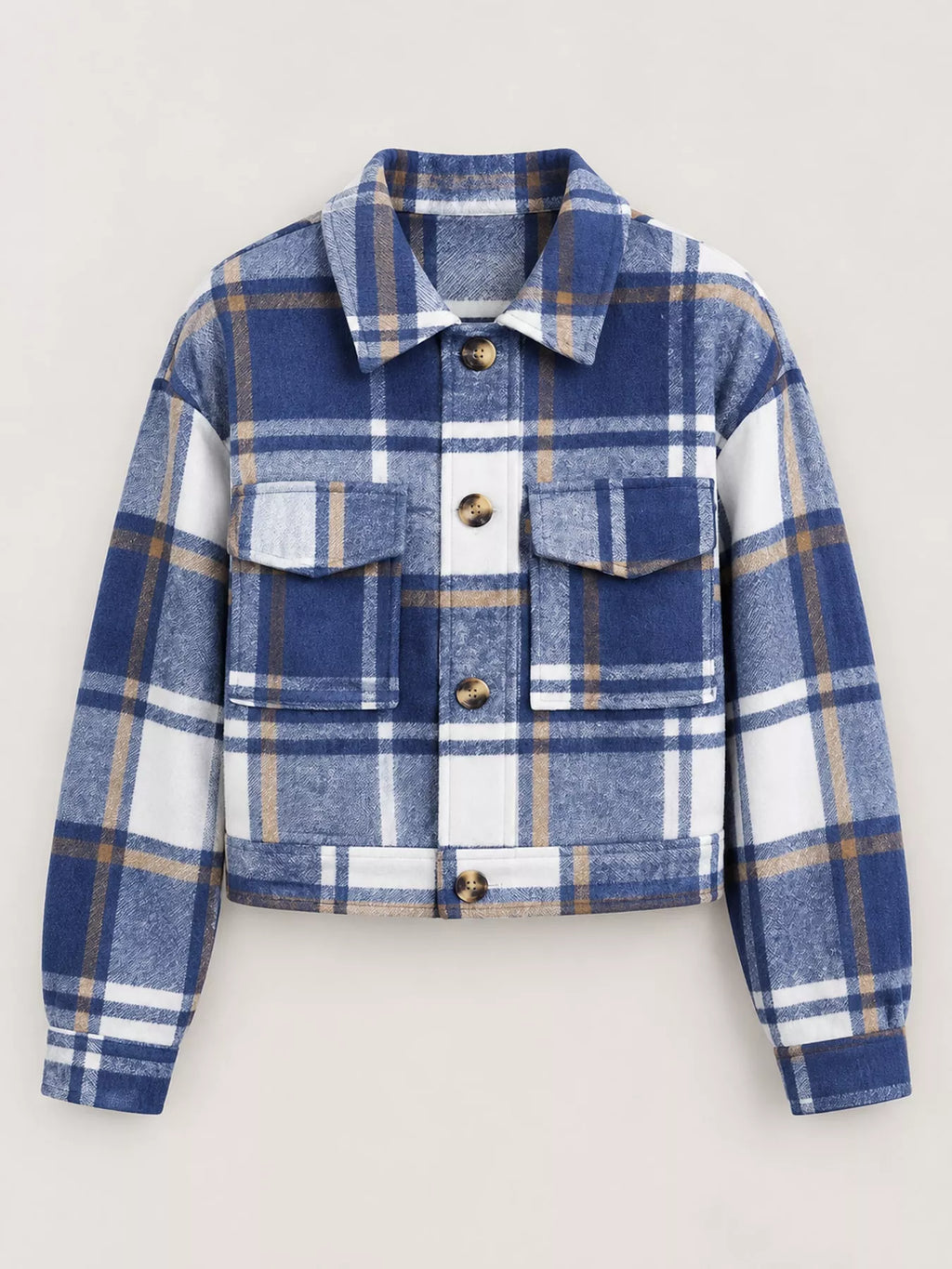 Plaid Button-Front Cropped Jacket