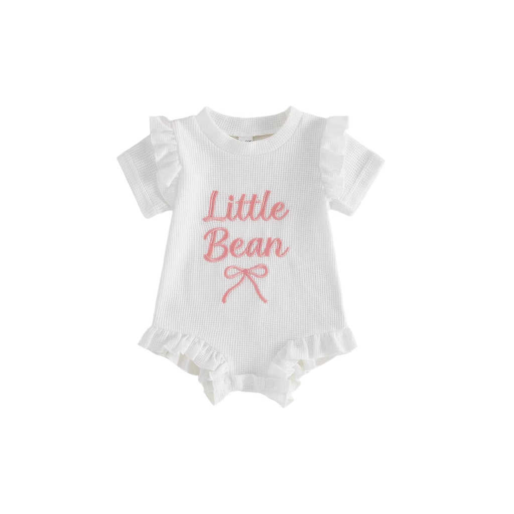 Girls' Letter-print Waffle-knit Romper