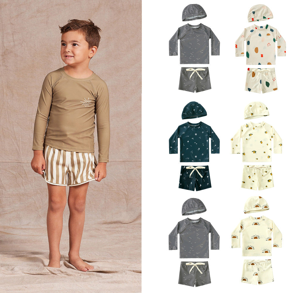 Kids Long-sleeve Sun-protective Two-piece Swimsuit