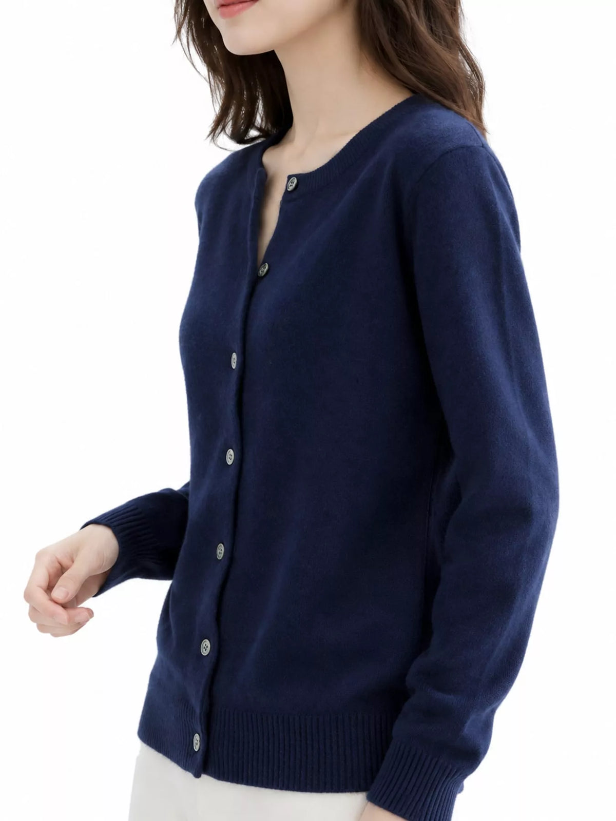 Crew-Neck Button-Down Cardigan