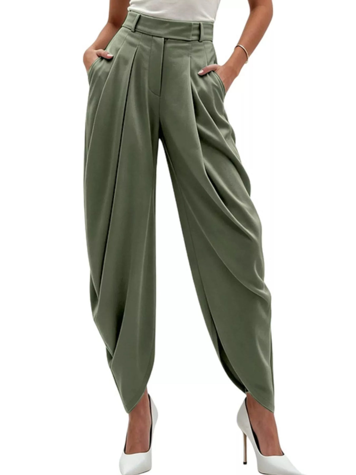 High-Waisted Pleated Drape Pants