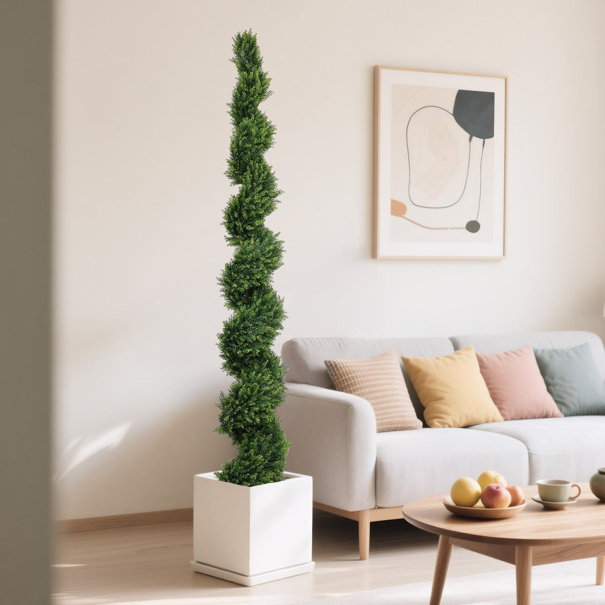 7FT Tall Artificial Cypress Pine Tree with Spiral Design - Two-Tone Green