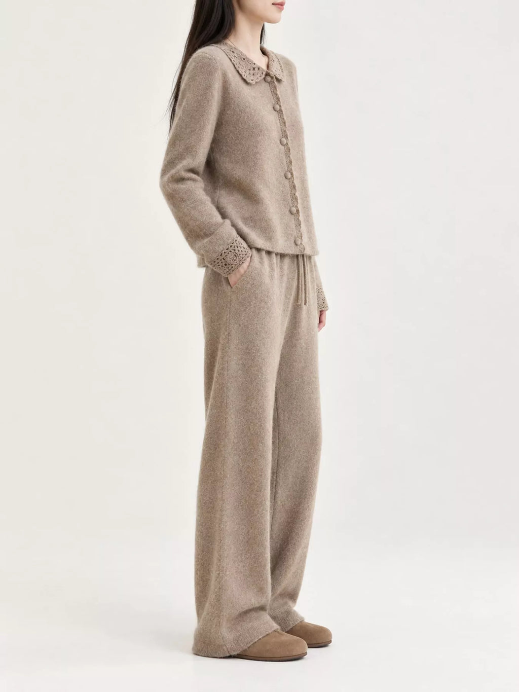 Lace-Collar Button Down Knit Cardigan