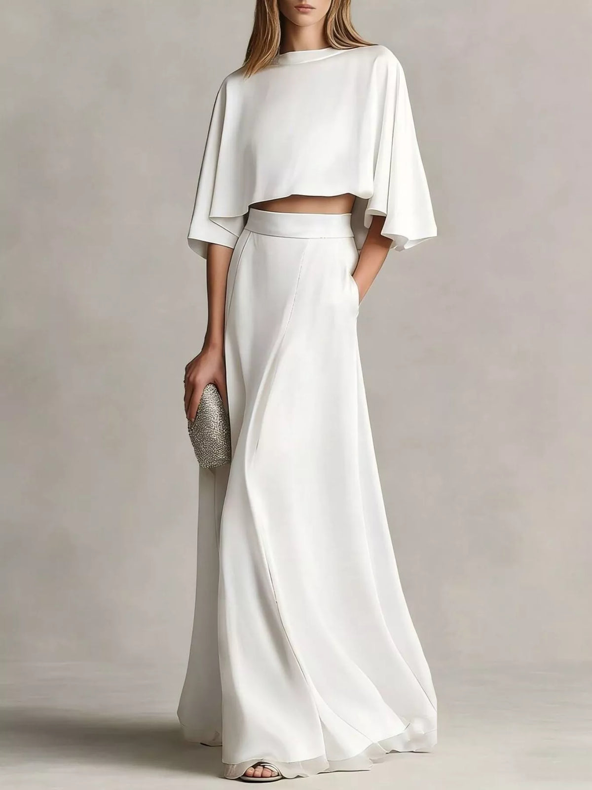 Full Size Satin Crop Top and Maxi Skirt Two-Piece Set Plus Size