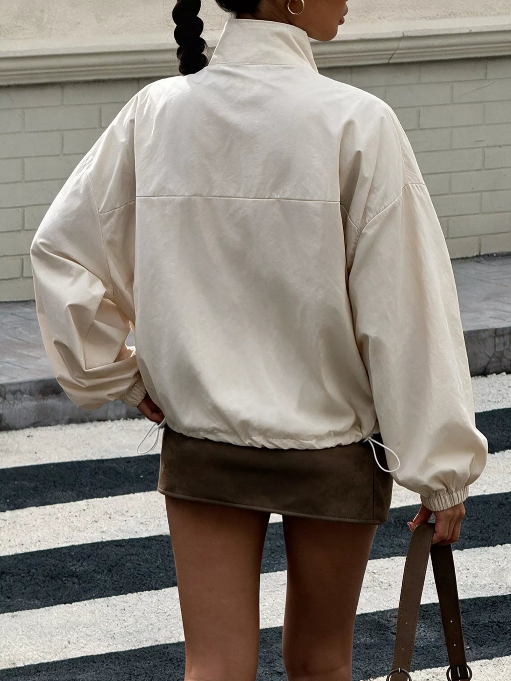 Zip-Up Dropped Shoulder Jacket
