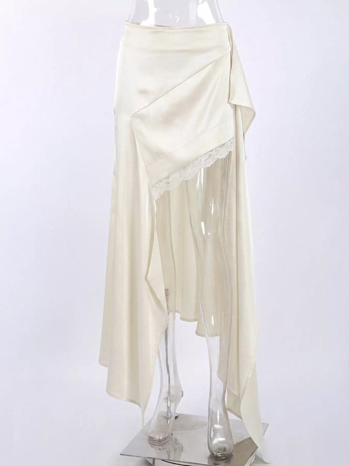 Satin High-Low Lace Trim Skirt