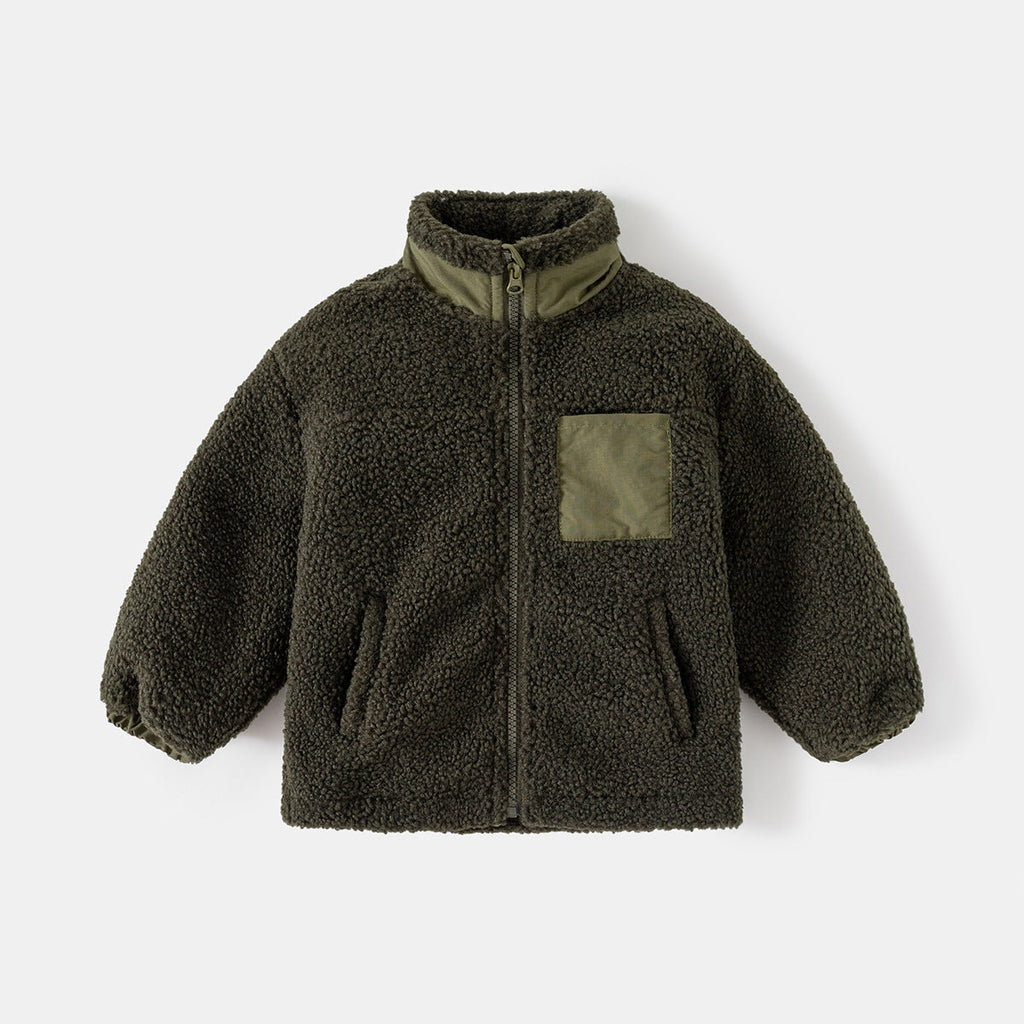 Thickened Coat Baby Fleece Stand Collar Stitching Top