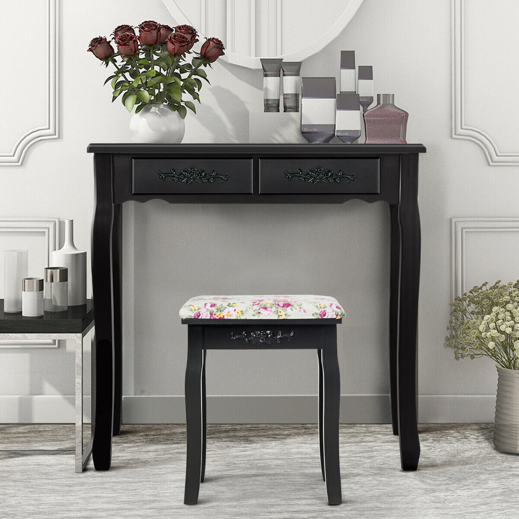 Vanity Wood Dressing Stool Padded Piano Seat with Rose Cushion