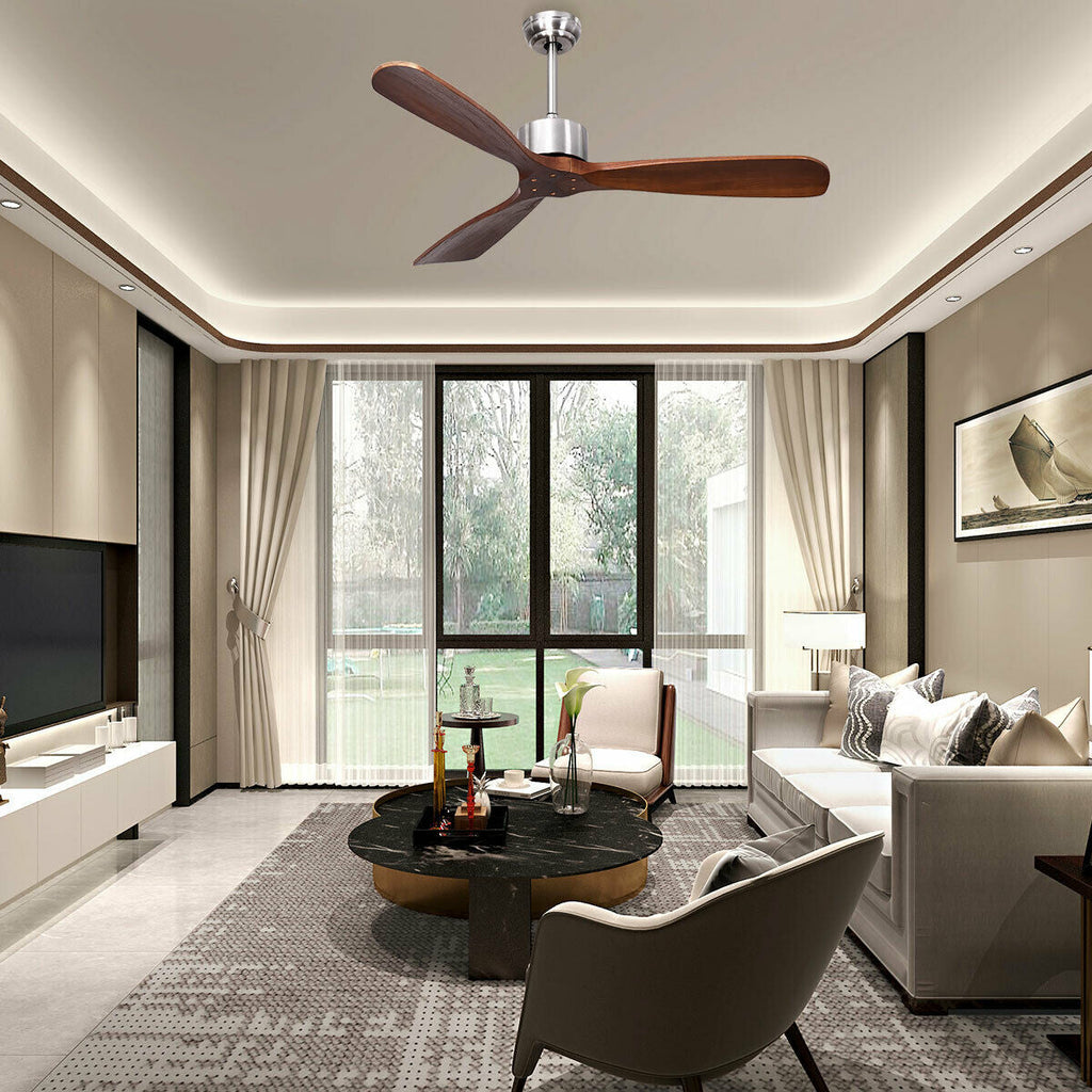 52 Inch Modern Ceiling Fan Indoor Outdoor Brushed Nickel Finish with Remote