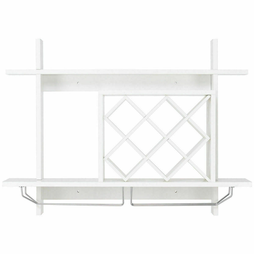 Wall Mount Wine Rack Organizer with Glass Holder Storage Shelf