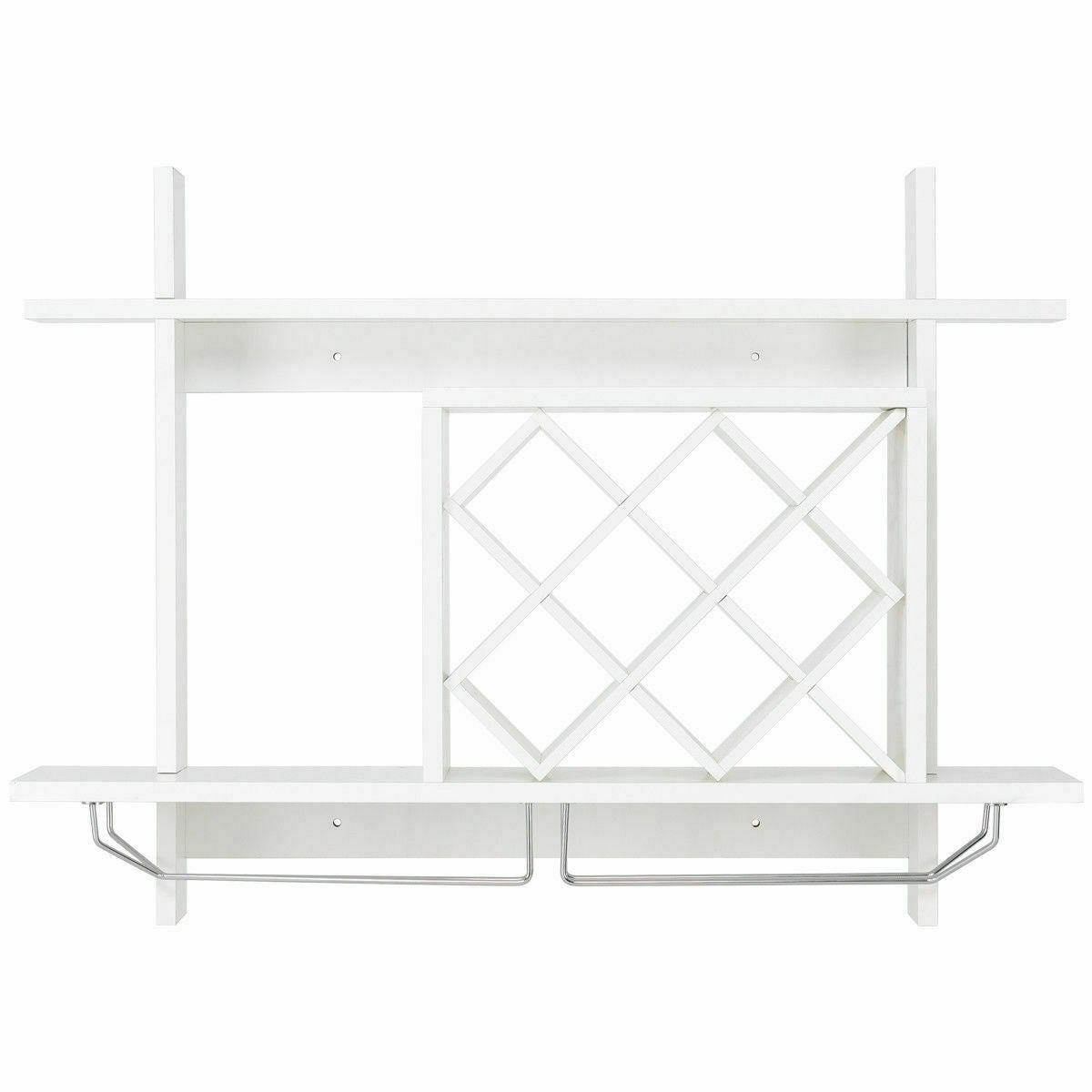 Wall Mount Wine Rack Organizer with Glass Holder Storage Shelf