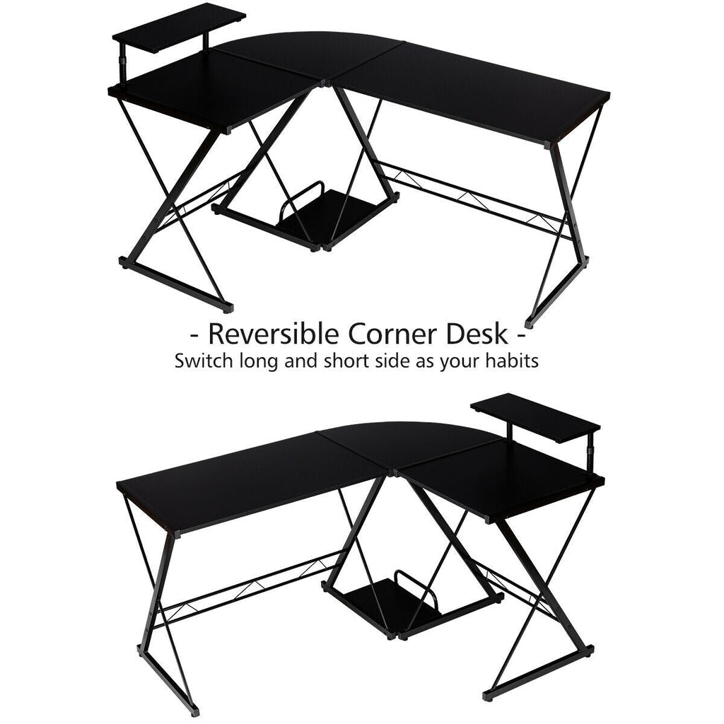 L-Shaped Desk Reversible Corner Computer Desk with Movable Shelf and CPU Stand