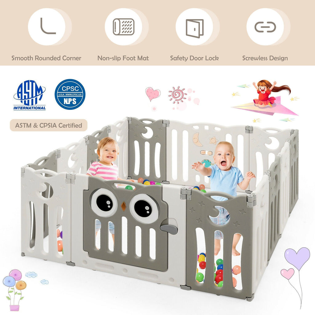 14-Panel Baby Playpen Kids Activity Center Foldable Play Yard with Lock Door